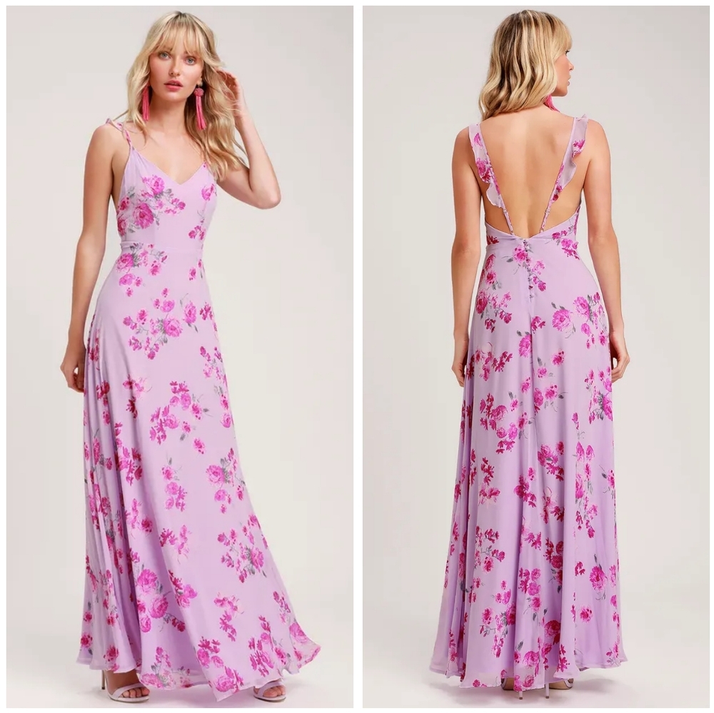 Meteoric Rise Lavender Floral Print Maxi Dress